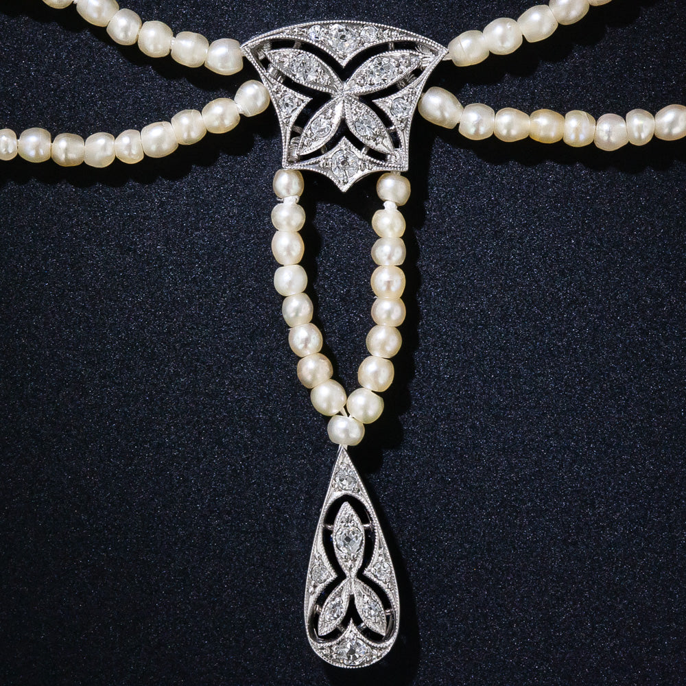 Edwardian Natural Pearl and Diamond Necklace - GIA - 8