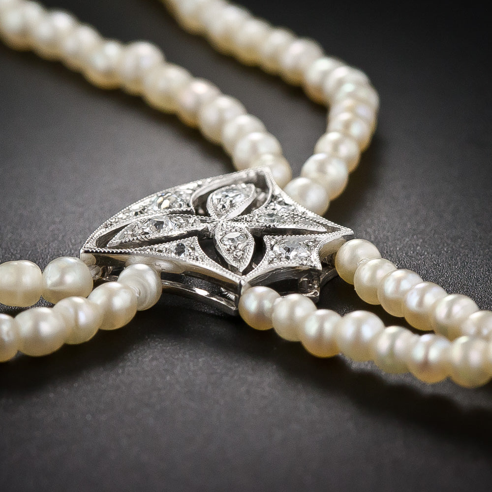 Edwardian Natural Pearl and Diamond Necklace - GIA - 9