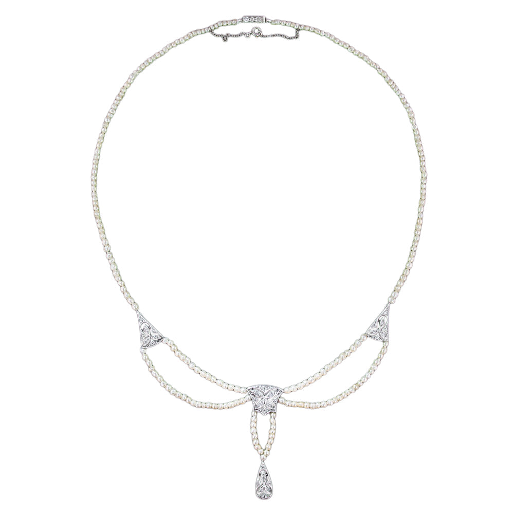 Edwardian Natural Pearl and Diamond Necklace - GIA - 11