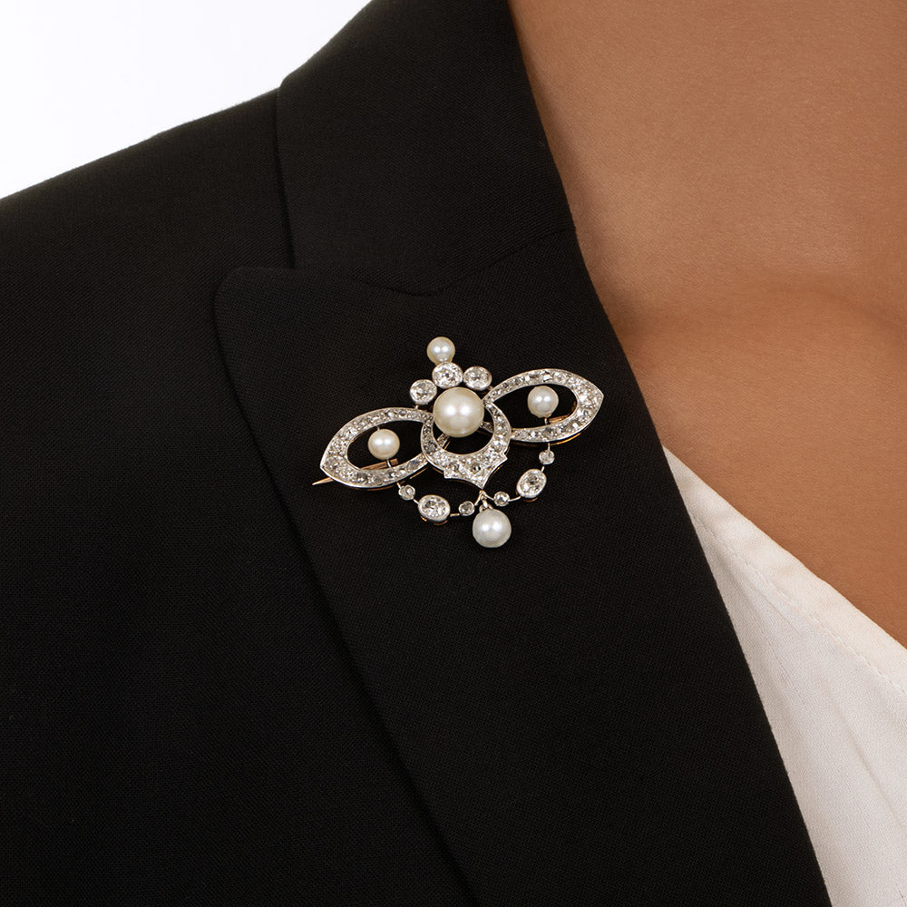 Edwardian Natural Pearl and Diamond Pendant/Brooch - GIA - 5