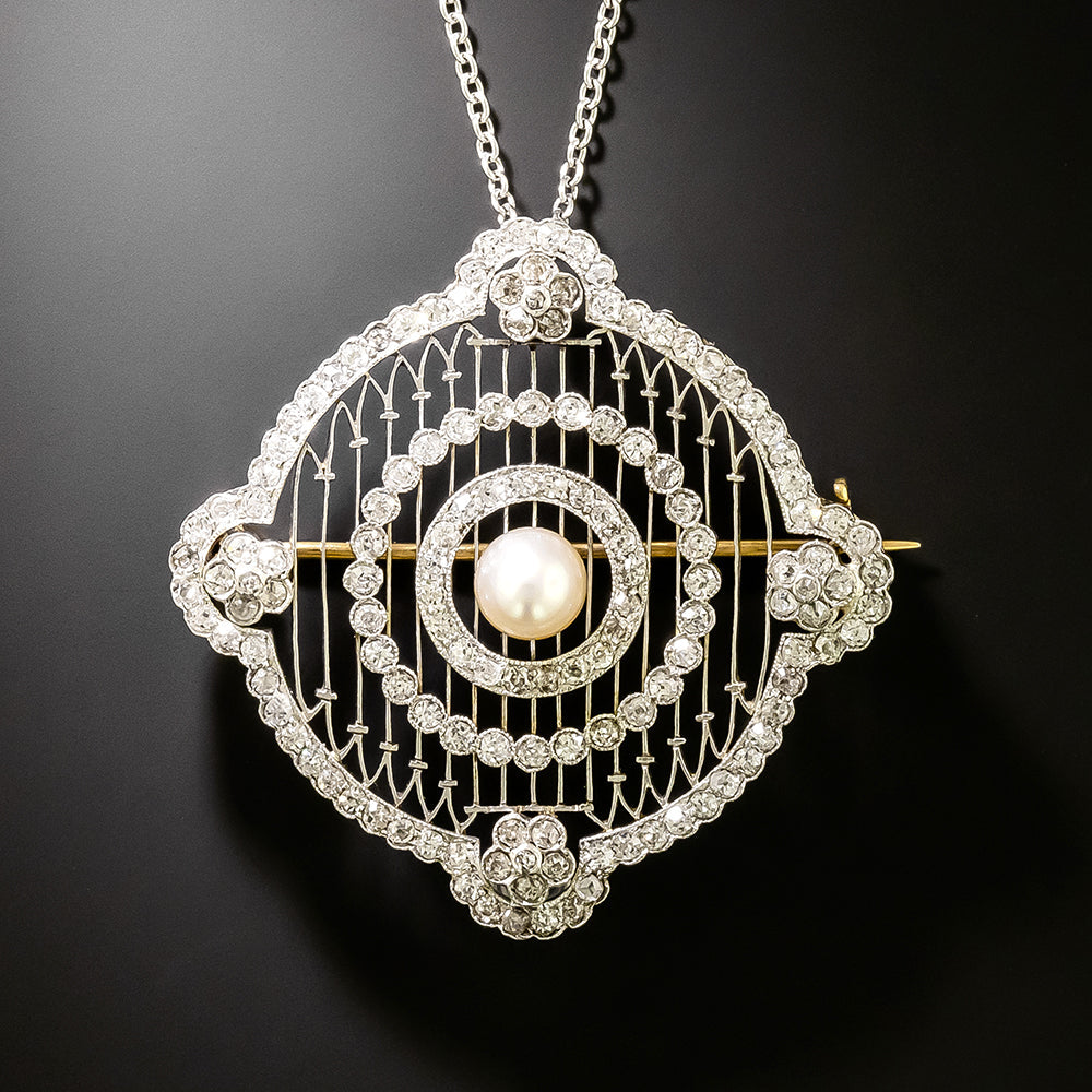 Edwardian Natural Pearl and Diamond Pendant/Brooch - 2