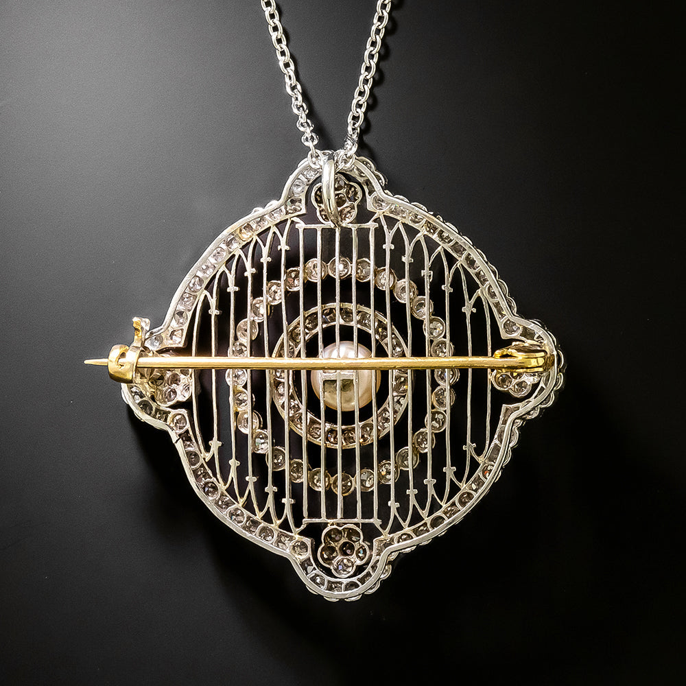 Edwardian Natural Pearl and Diamond Pendant/Brooch - 3