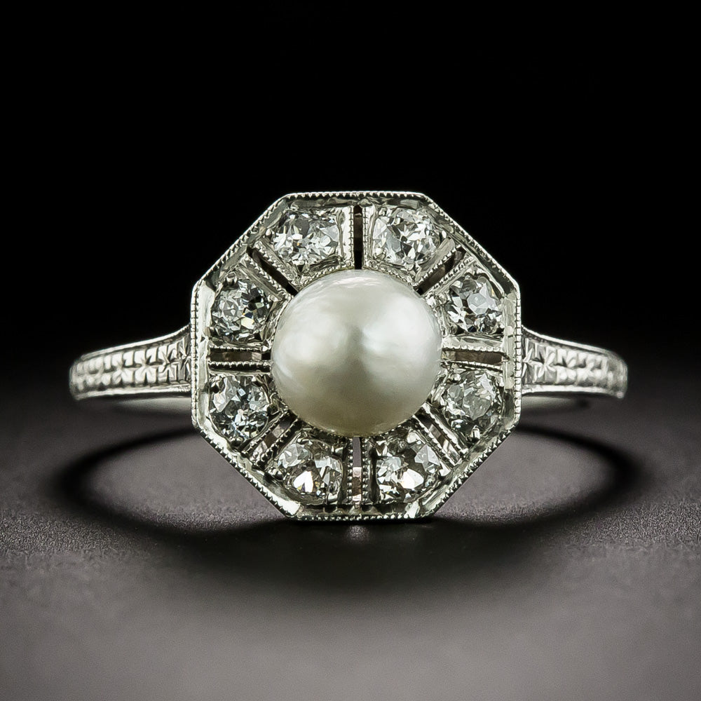 Edwardian Natural Pearl and Diamond Ring - 4