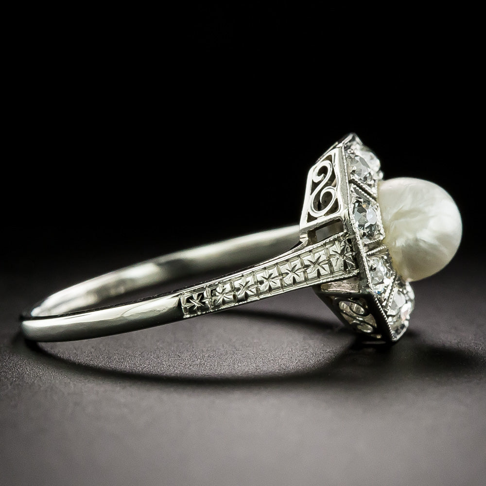 Edwardian Natural Pearl and Diamond Ring - 5