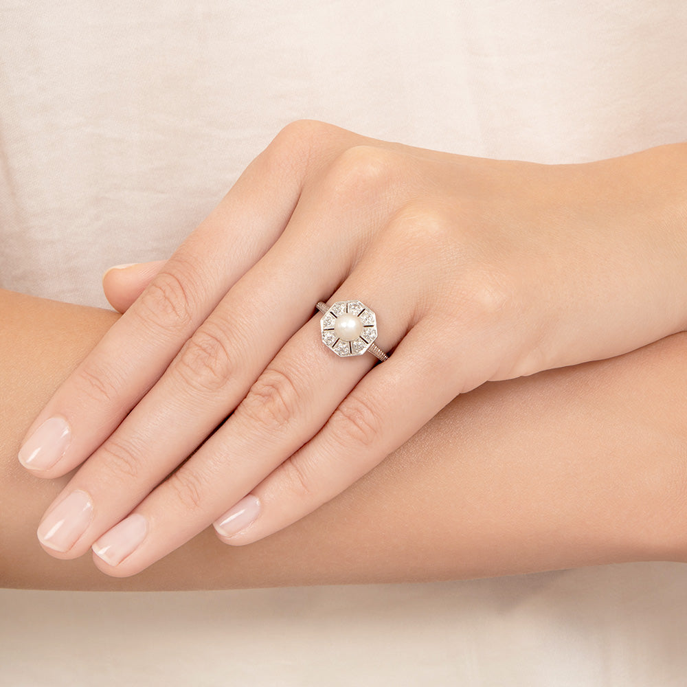 Edwardian Natural Pearl and Diamond Ring - 7