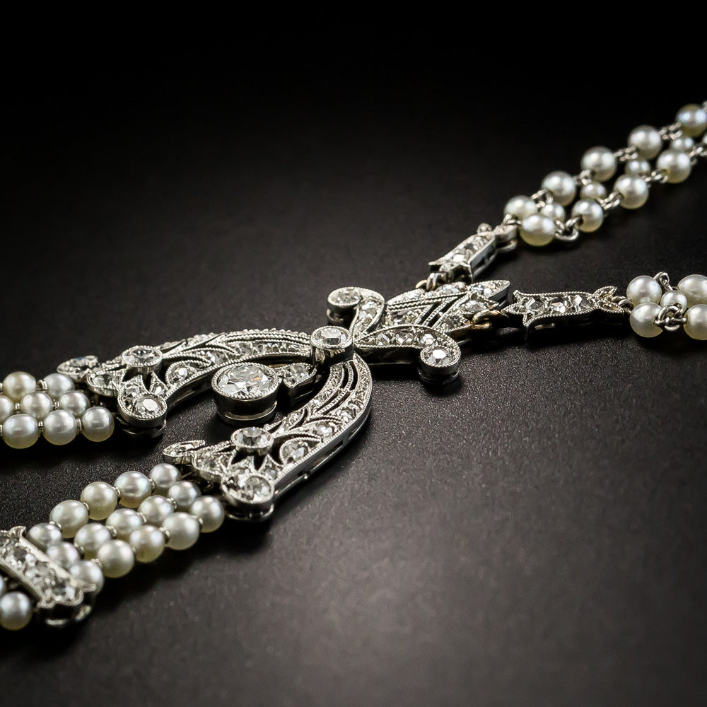 Edwardian Natural Pearl and Diamond Sautoir Necklace - 4