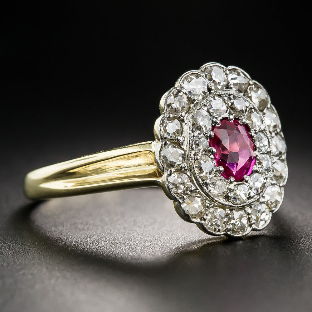 Edwardian No-Heat Deep Pink Sapphire and Diamond Ring - 8