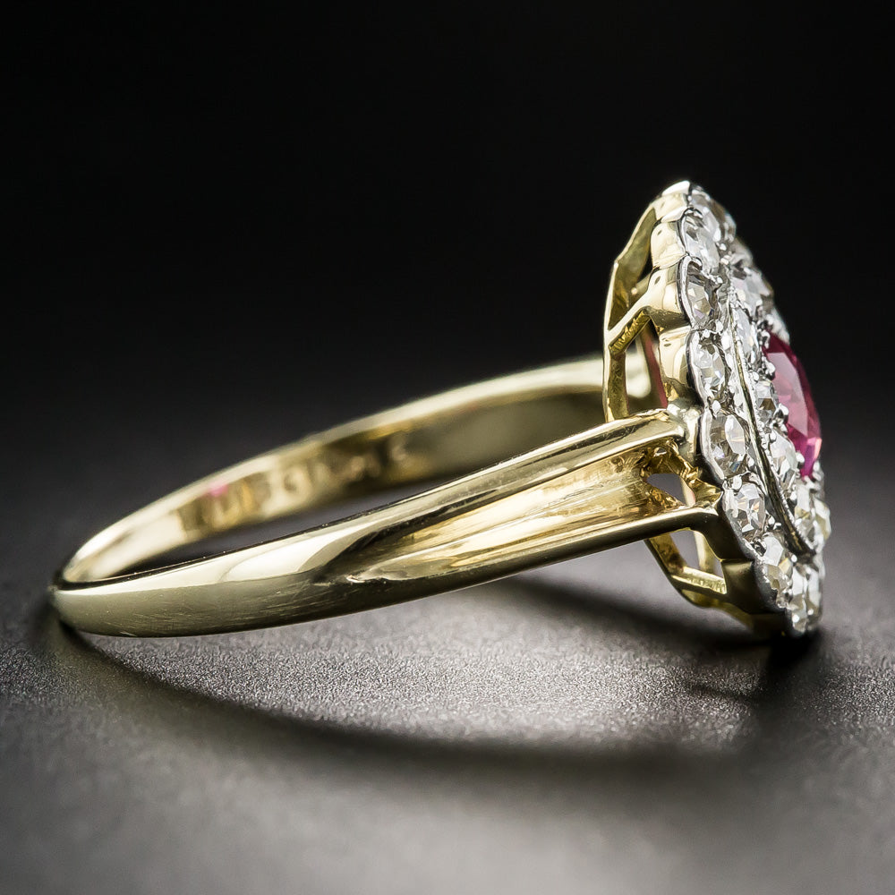 Edwardian No-Heat Deep Pink Sapphire and Diamond Ring - 9