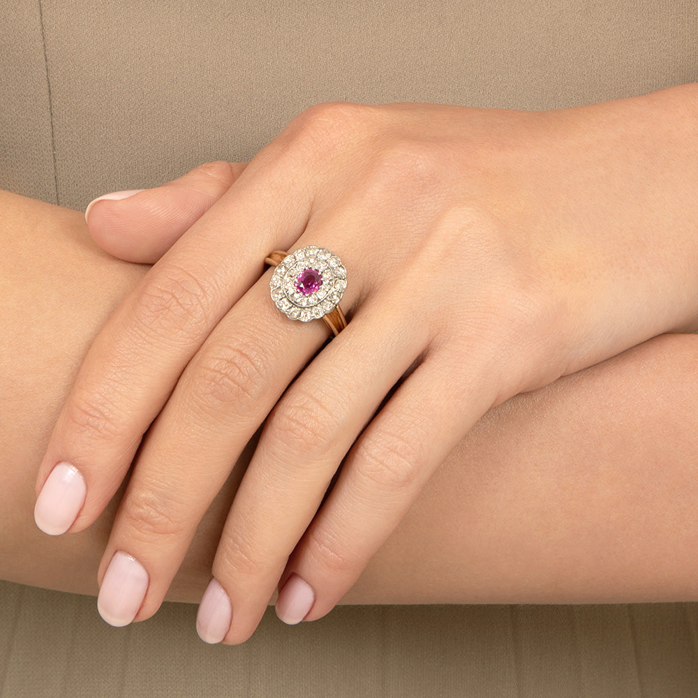 Edwardian No-Heat Deep Pink Sapphire and Diamond Ring - 6