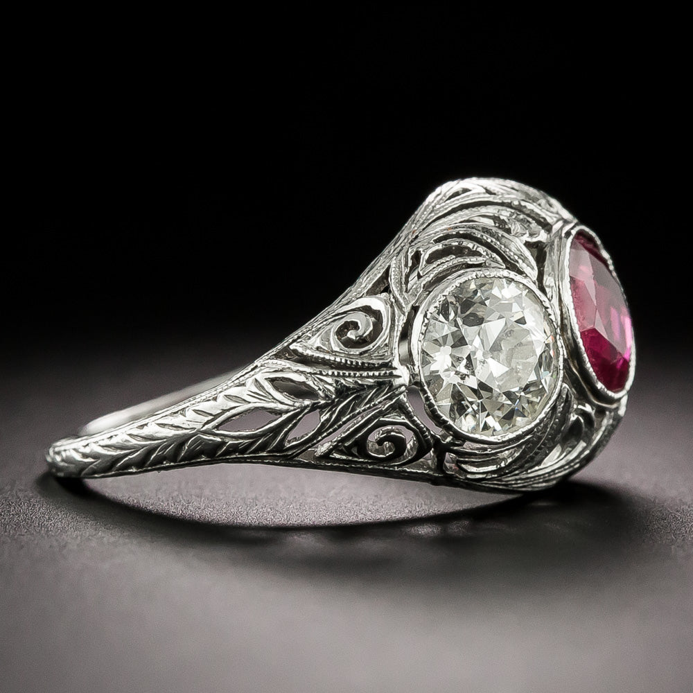 Edwardian No-Heat Ruby and Diamond Three-Stone Ring - GIA - 6
