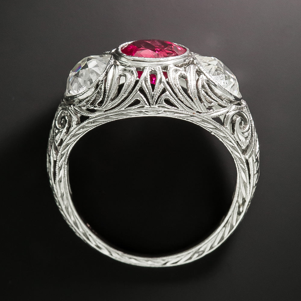 Edwardian No-Heat Ruby and Diamond Three-Stone Ring - GIA - 7