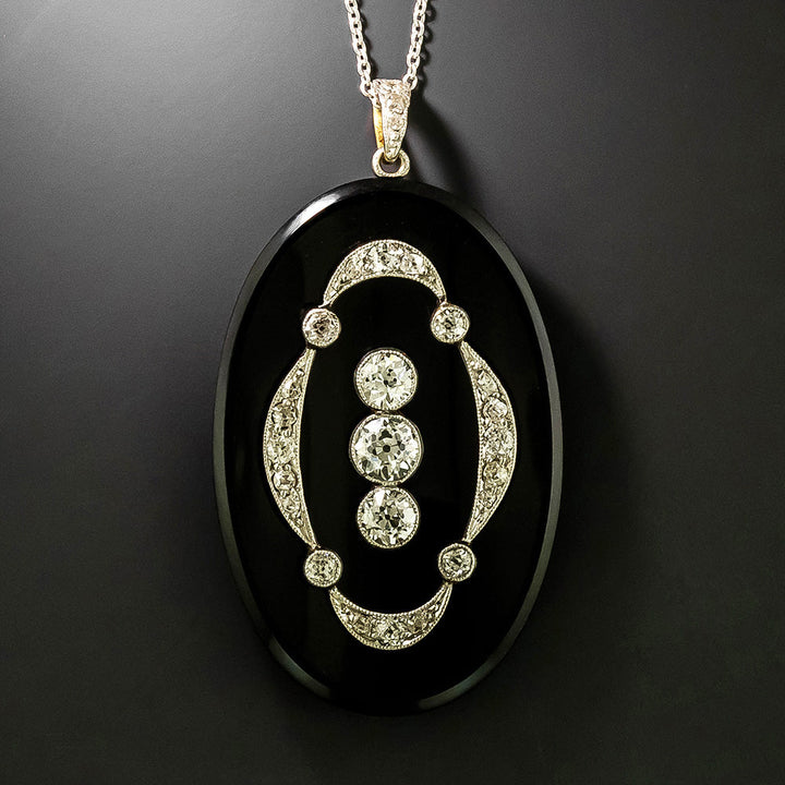 Edwardian Onyx and Diamond Pendant
