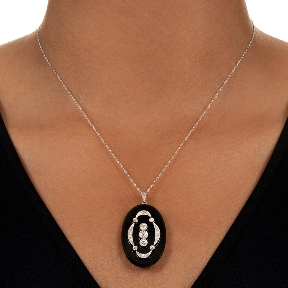 Edwardian Onyx and Diamond Pendant - 5