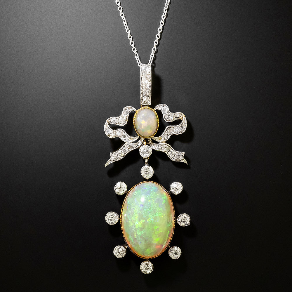Edwardian Opal And Diamond Bow Necklace - 2