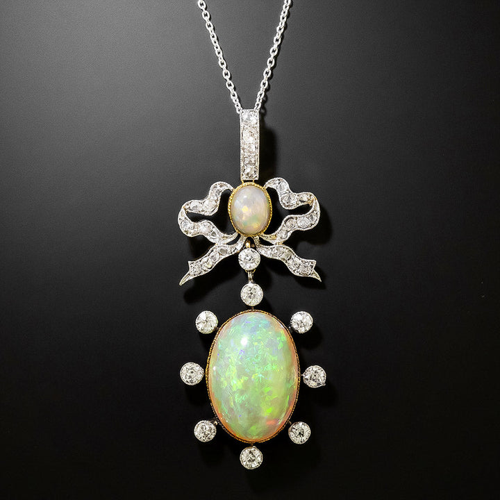 Edwardian Opal And Diamond Bow Necklace