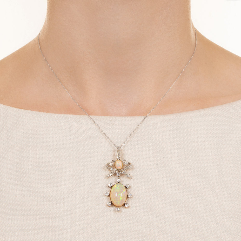 Edwardian Opal And Diamond Bow Necklace - 3