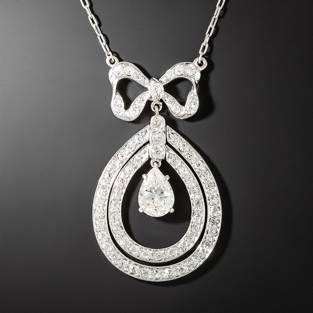 Edwardian Pear-Shaped Diamond Bow Necklace - 1
