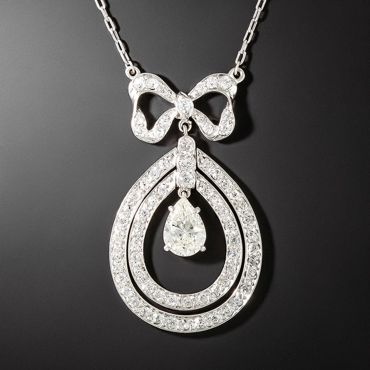 Edwardian Pear-Shaped Diamond Bow Necklace
