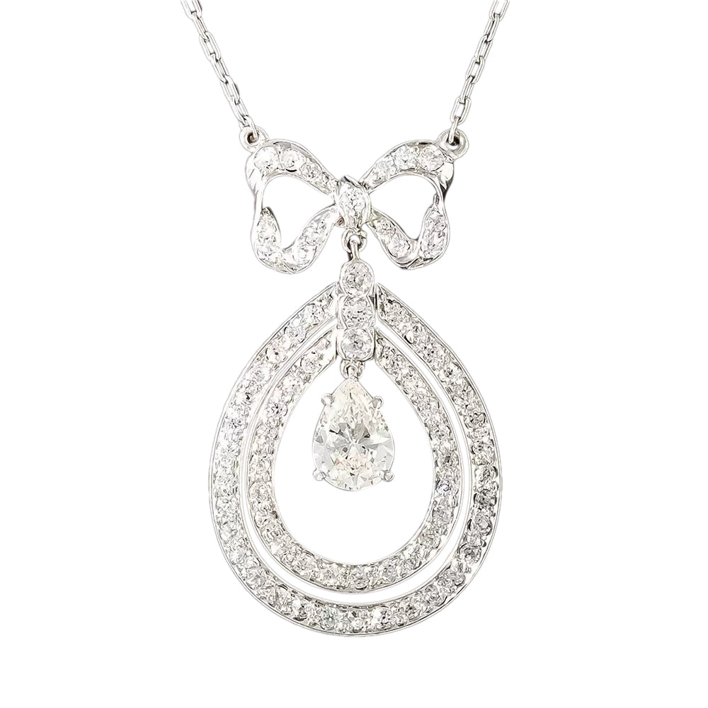 Edwardian Pear-Shaped Diamond Bow Necklace - 2
