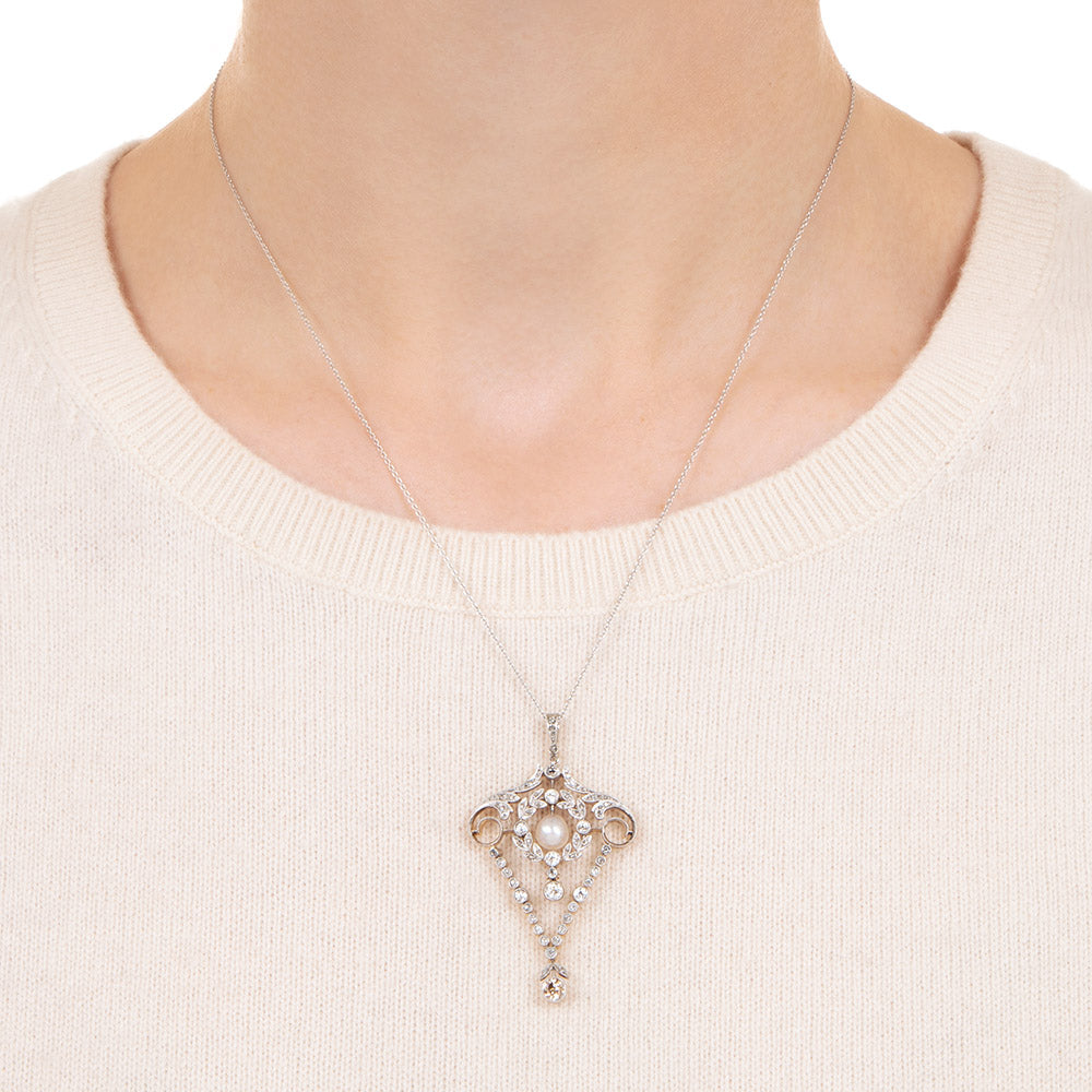 Edwardian Pearl and Diamond Lavalière  - 3