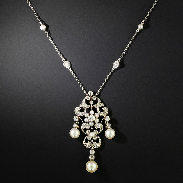 Edwardian Pearl and Diamond Necklace