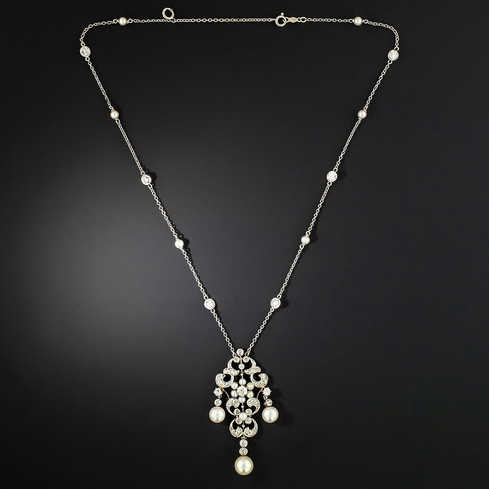 Edwardian Pearl and Diamond Necklace - 3