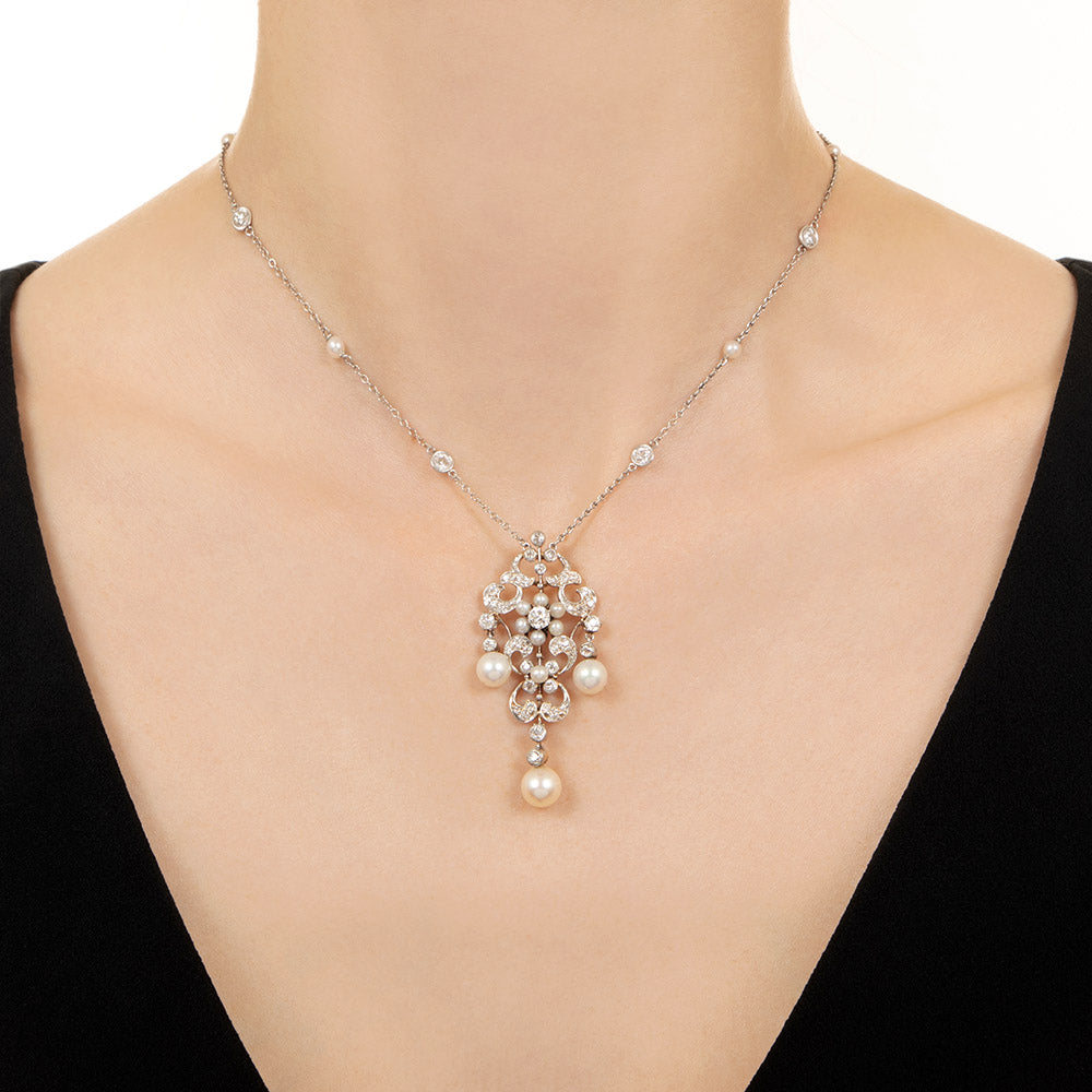 Edwardian Pearl and Diamond Necklace - 4