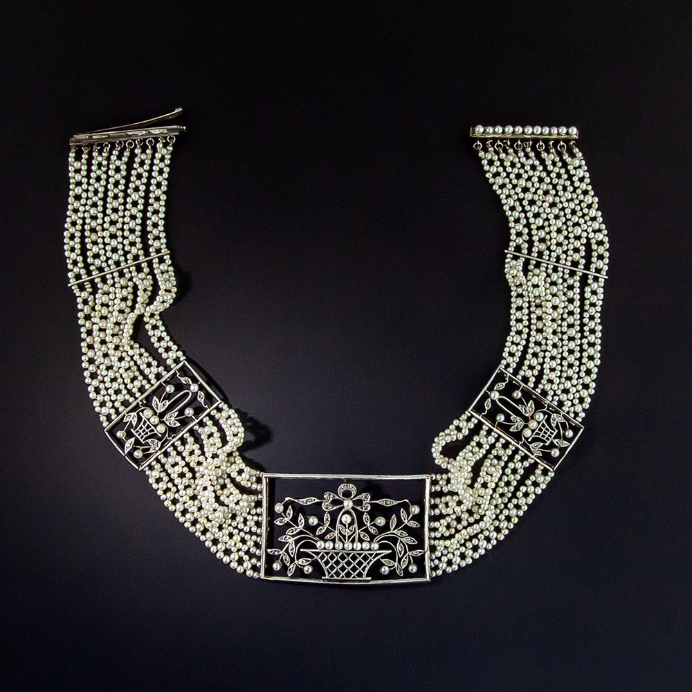 Edwardian Pearl Choker Collar Necklace - 1