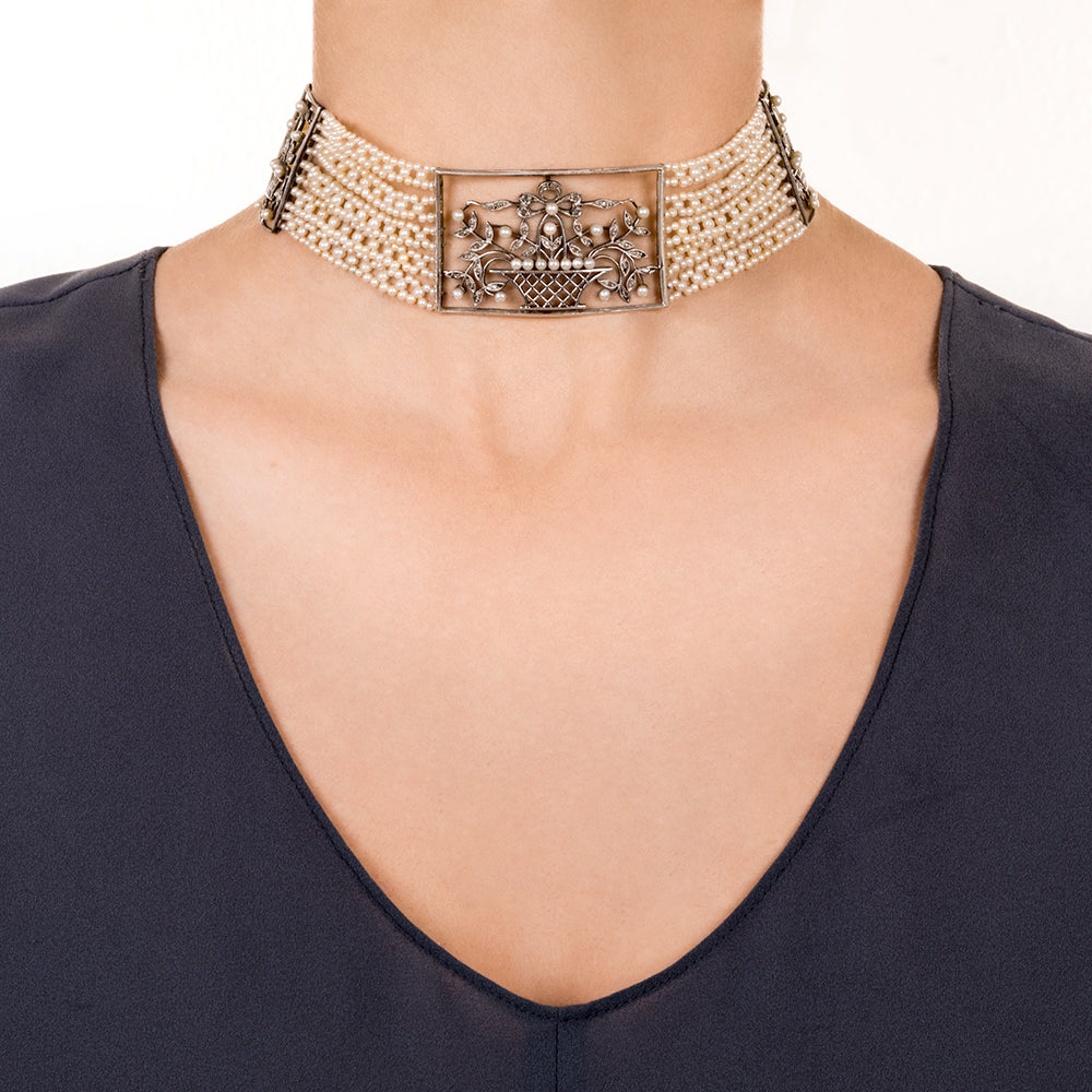 Edwardian Pearl Choker Collar Necklace - 2