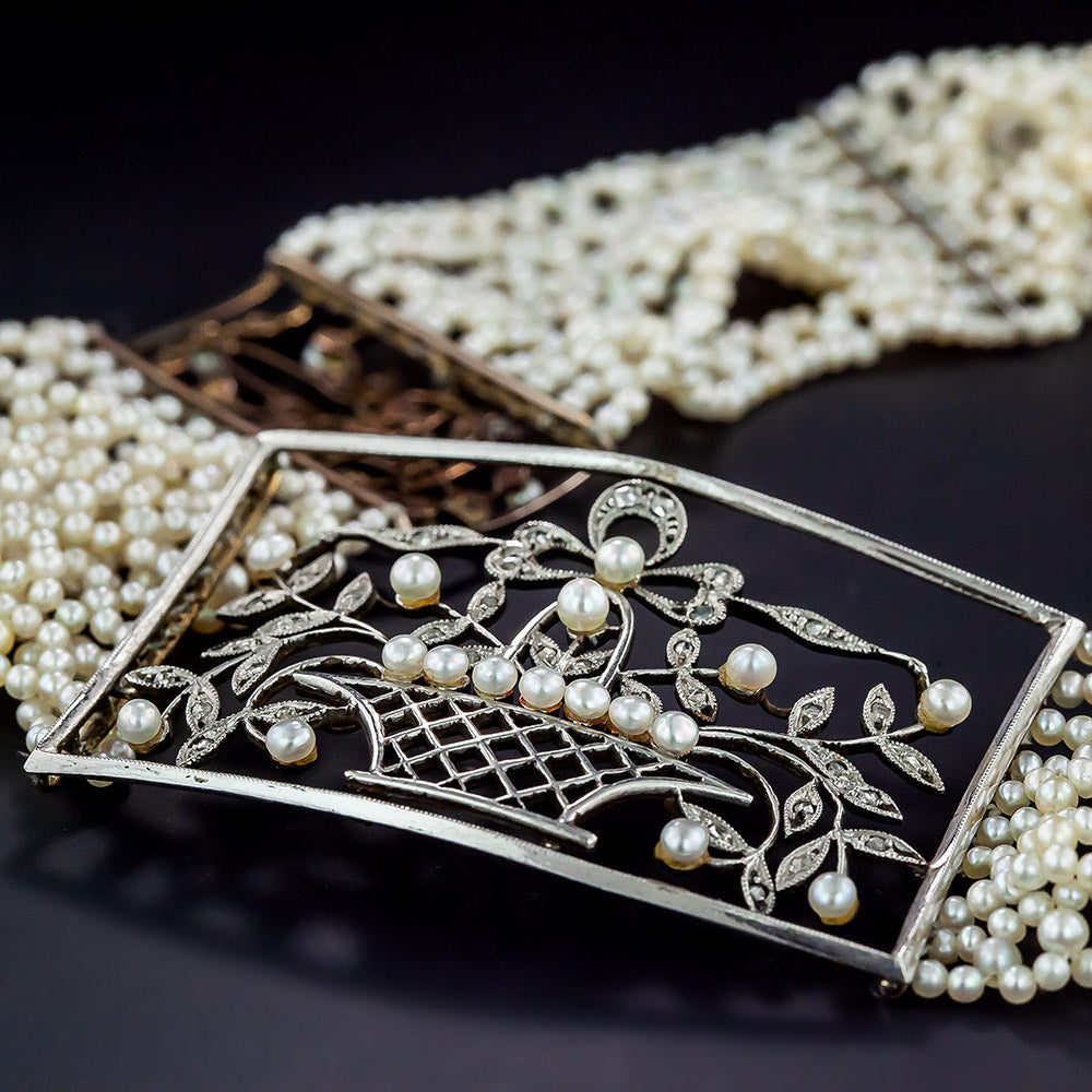 Edwardian Pearl Choker Collar Necklace - 4