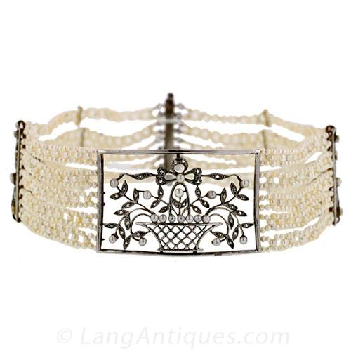 Edwardian Pearl Choker Collar Necklace - 5