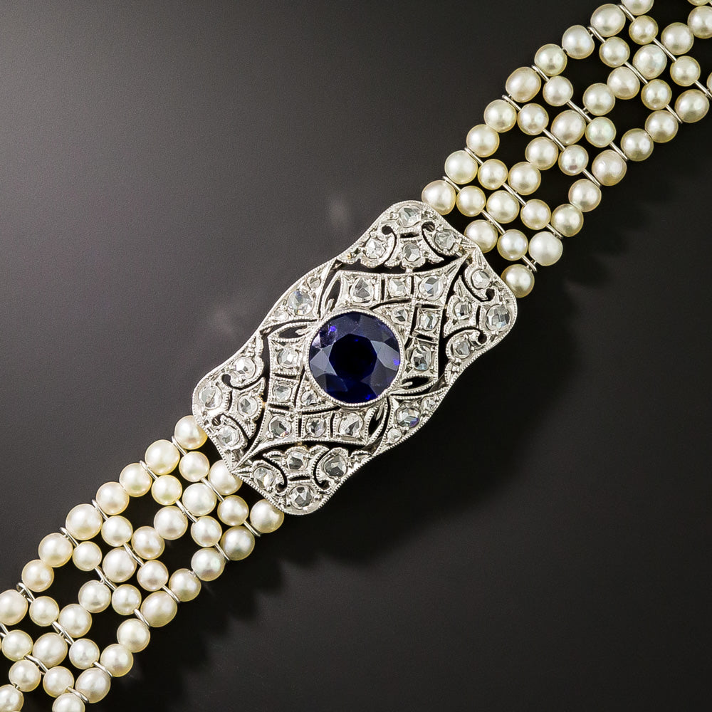 Edwardian Pearl, No-Heat Sapphire and Diamond Bracelet - GIA - 3