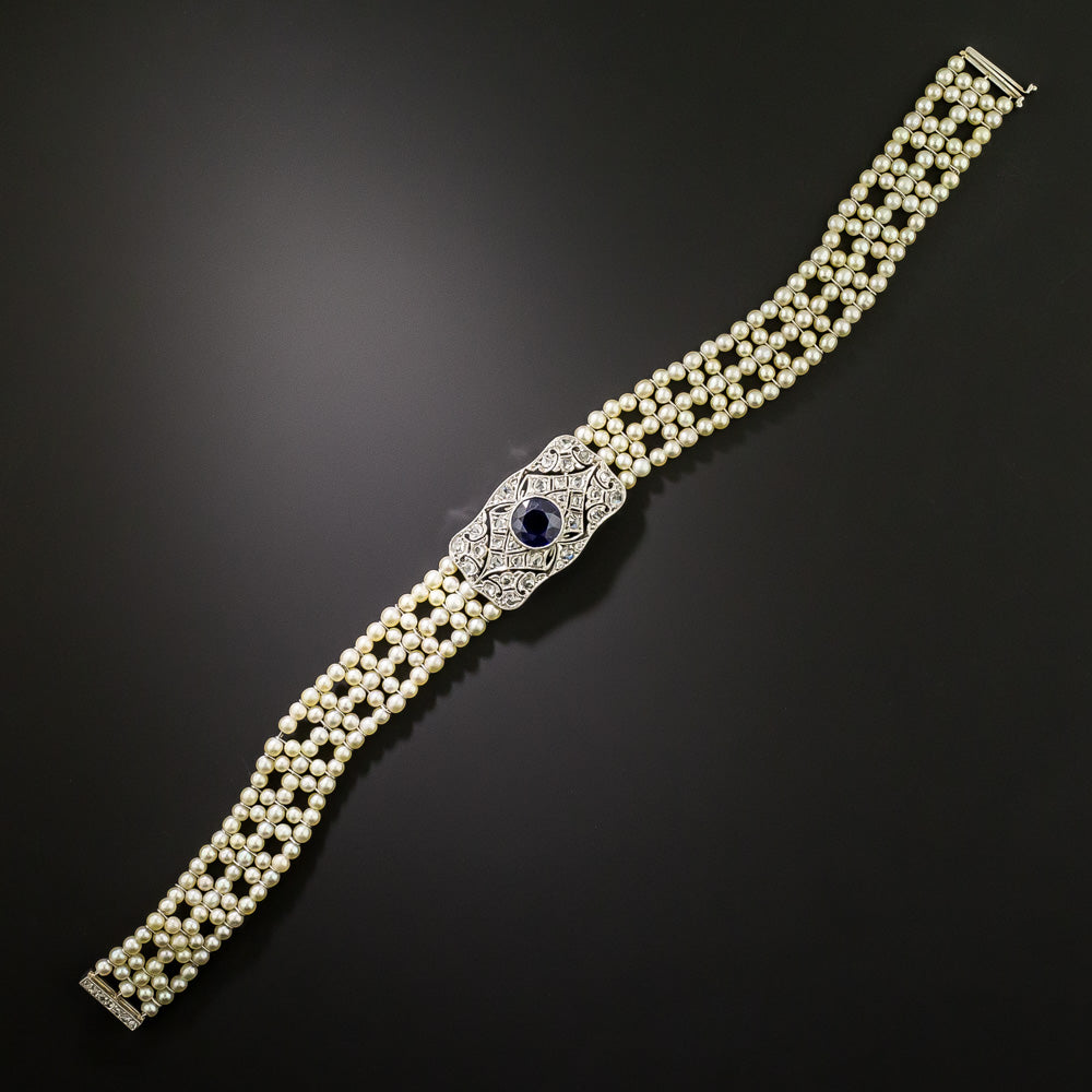 Edwardian Pearl, No-Heat Sapphire and Diamond Bracelet - GIA - 4