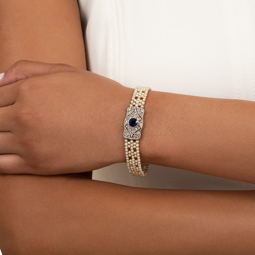 Edwardian Pearl, No-Heat Sapphire and Diamond Bracelet - GIA - 5