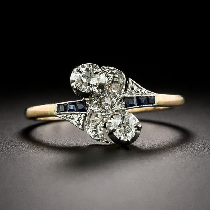 Edwardian Petite Toi et Moi Diamond and Sapphire* Ring