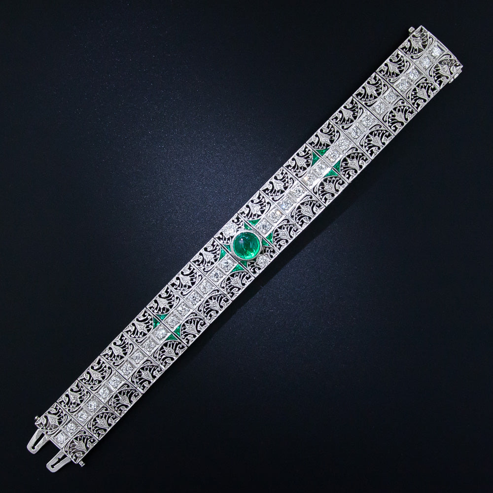 Edwardian Platinum Diamond and Emerald Bracelet - 7
