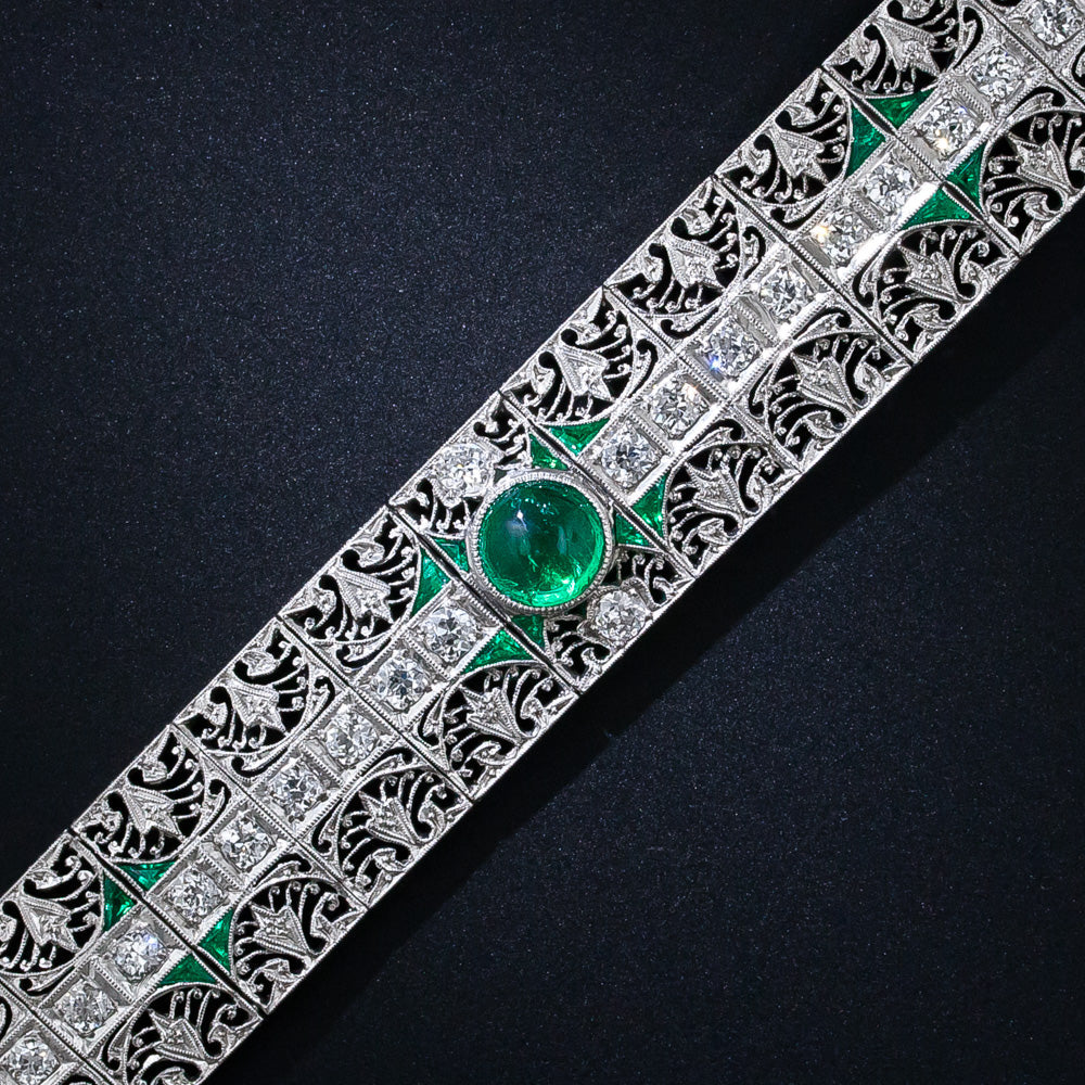 Edwardian Platinum Diamond and Emerald Bracelet - 8