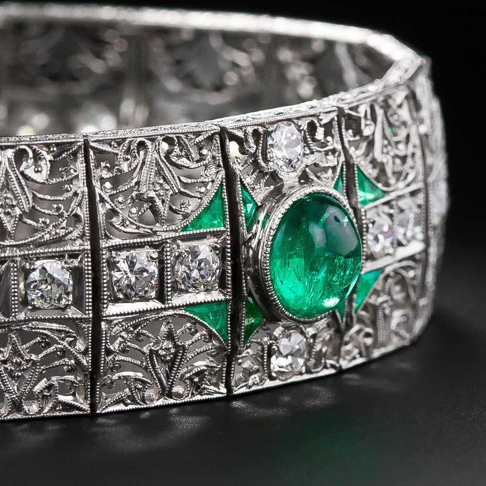 Edwardian Platinum Diamond and Emerald Bracelet - 9