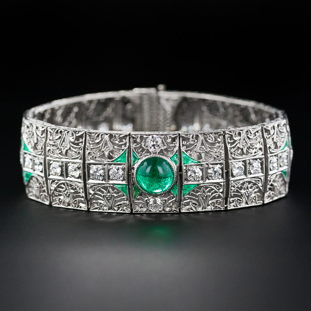 Edwardian Platinum Diamond and Emerald Bracelet - 10