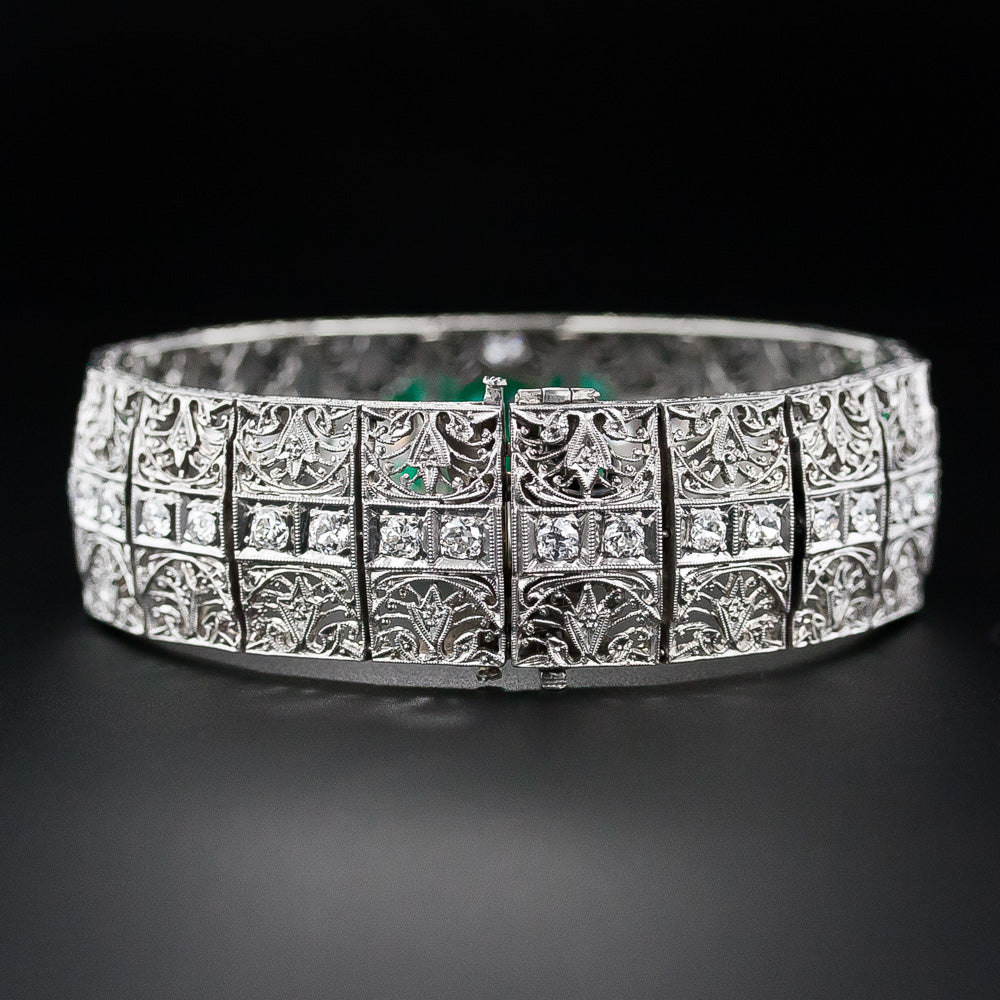 Edwardian Platinum Diamond and Emerald Bracelet - 11