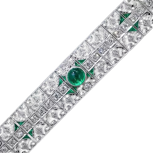 Edwardian Platinum Diamond and Emerald Bracelet - 7