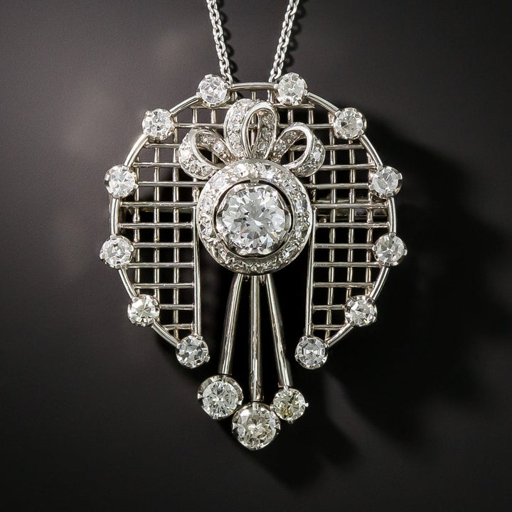 Edwardian Platinum Diamond Pendant Necklace/Brooch