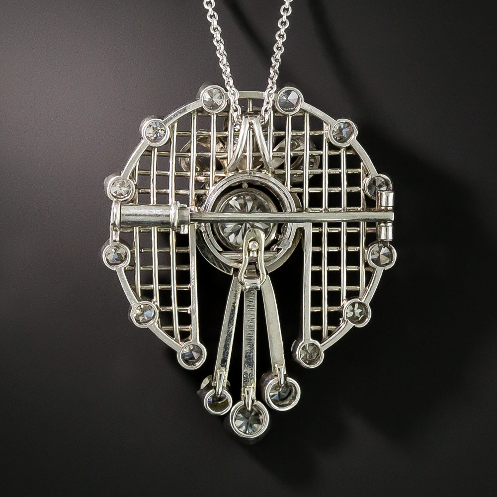 Edwardian Platinum Diamond Pendant Necklace/Brooch  - 2
