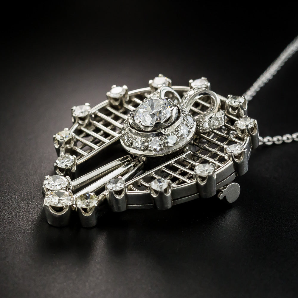 Edwardian Platinum Diamond Pendant Necklace/Brooch  - 3