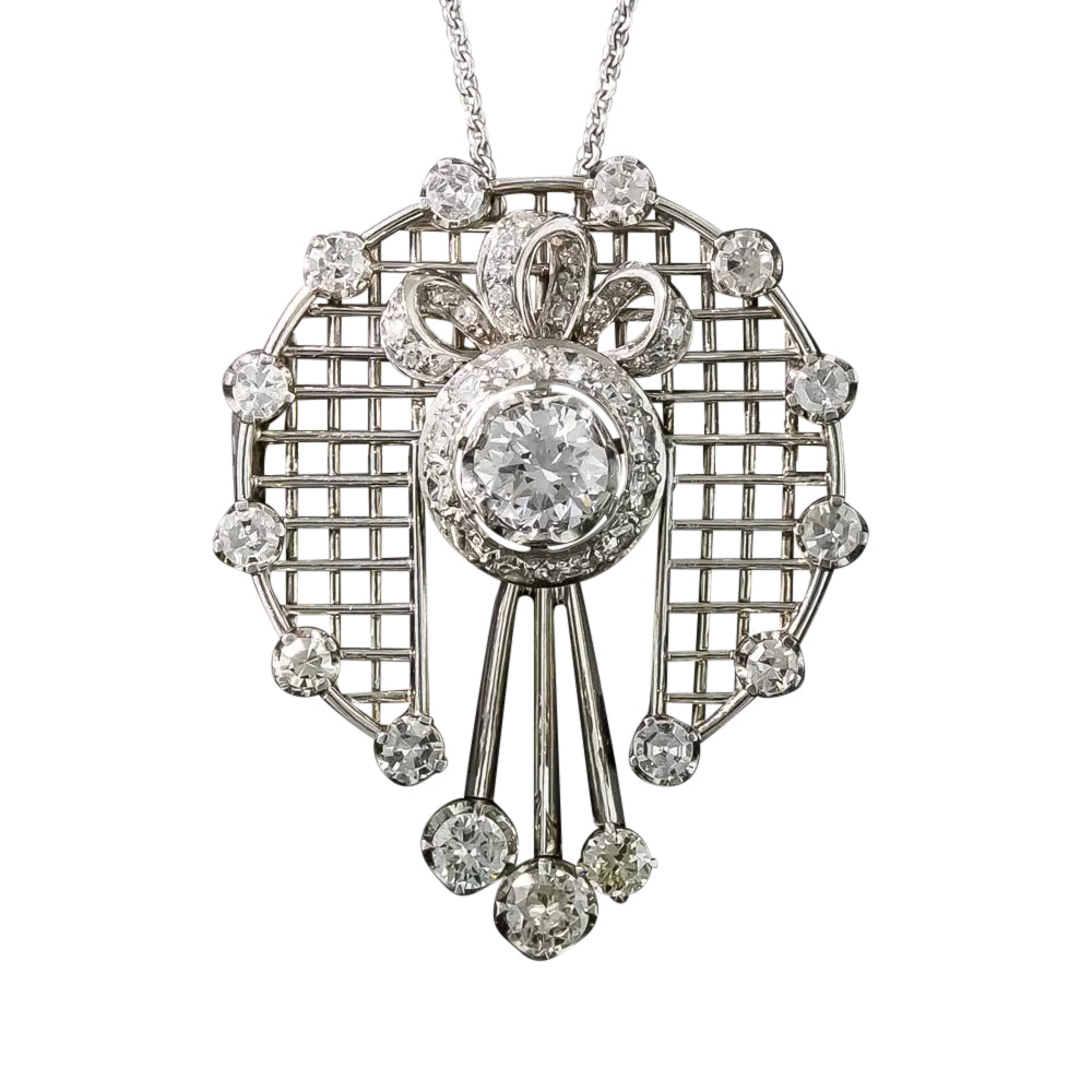Edwardian Platinum Diamond Pendant Necklace/Brooch  - 4