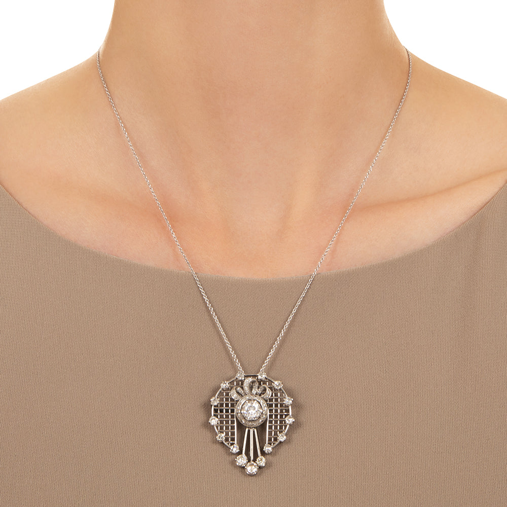 Edwardian Platinum Diamond Pendant Necklace/Brooch  - 6