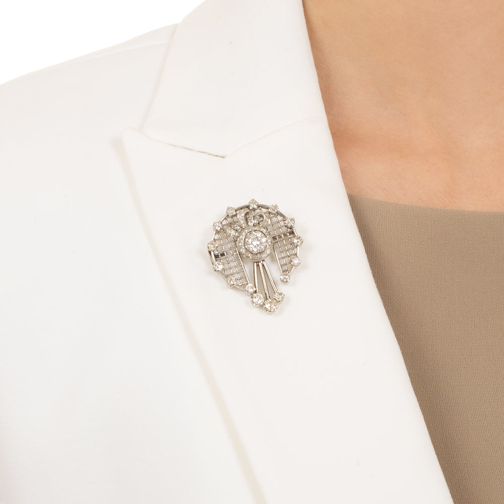 Edwardian Platinum Diamond Pendant Necklace/Brooch  - 7