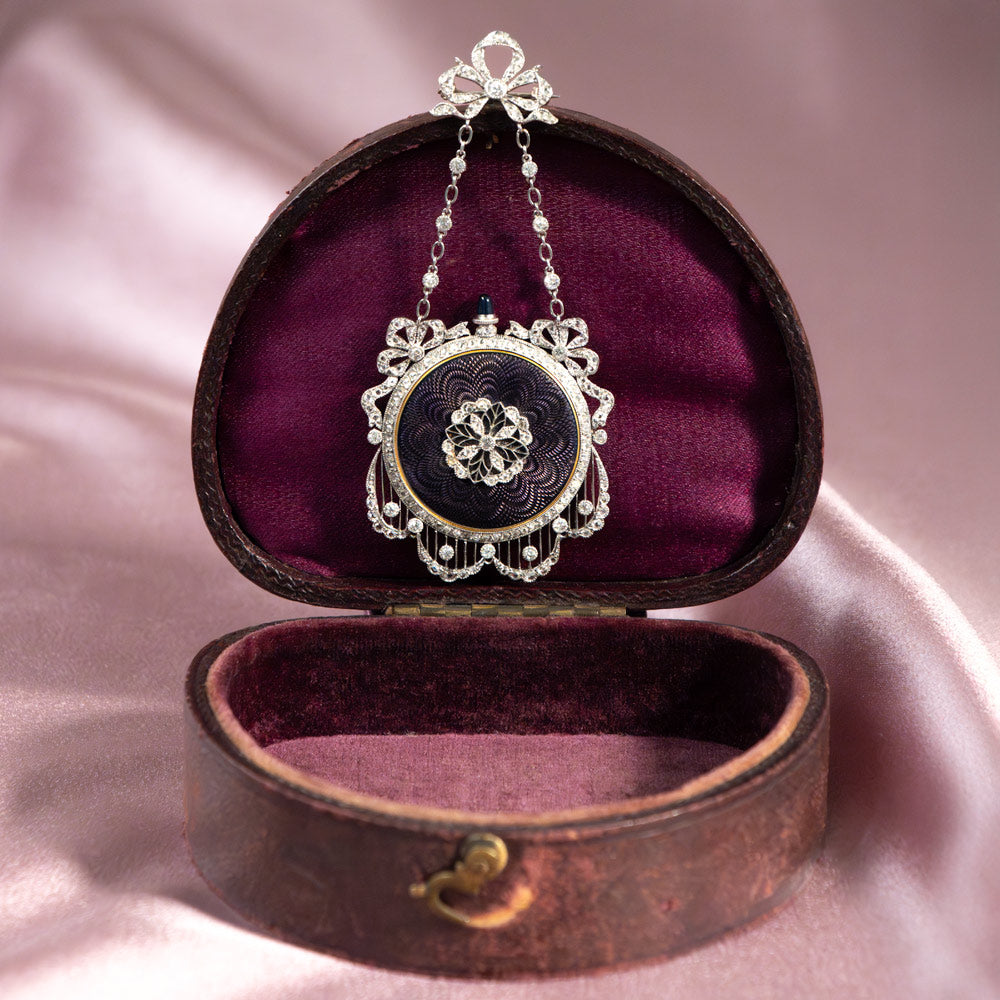 Edwardian Purple Enamel And Diamond Brooch Watch by T. B. Starr - 10
