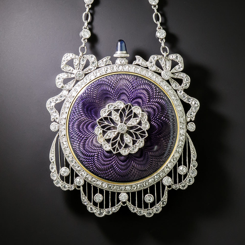 Edwardian Purple Enamel And Diamond Brooch Watch by T. B. Starr - 4