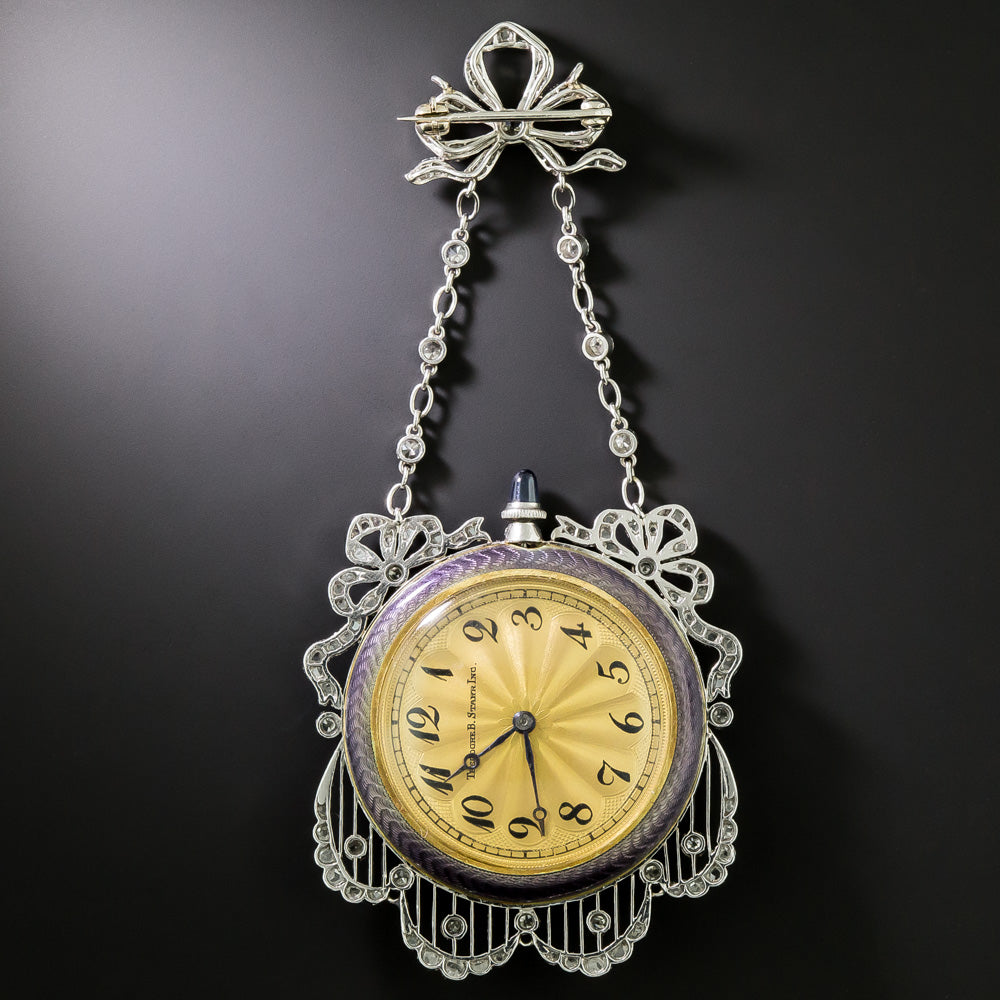 Edwardian Purple Enamel And Diamond Brooch Watch by T. B. Starr - 6